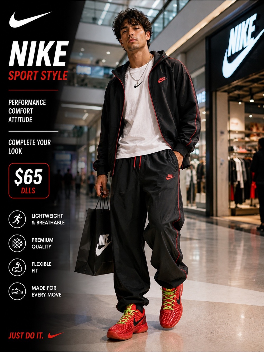 Nike Black Track Jacket with Red Piping and Red Logo
